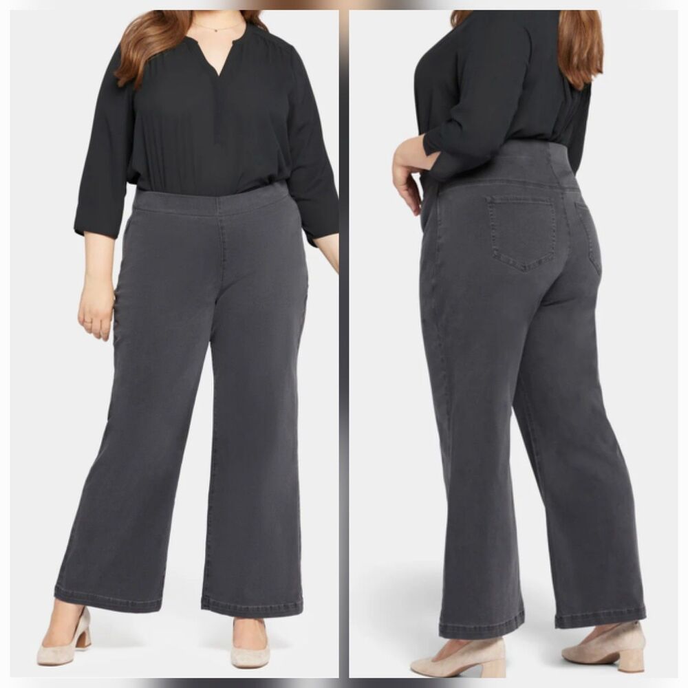 NYDJ Pull-On Teresa Wide Leg Jeans Sculpt-Her Sierra Gray Stretch High-Rise Sz M